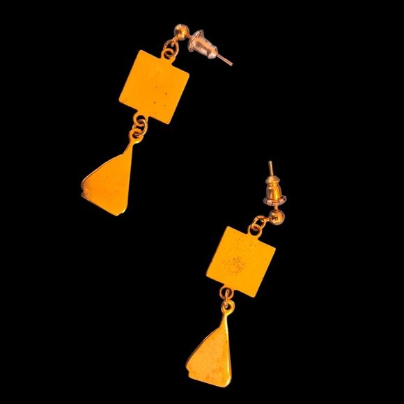 Vintage Nautical Drop Earrings Anchor Sailboat Enamel Gold Tone 1.5" Drop in Box - Picture 10 of 12